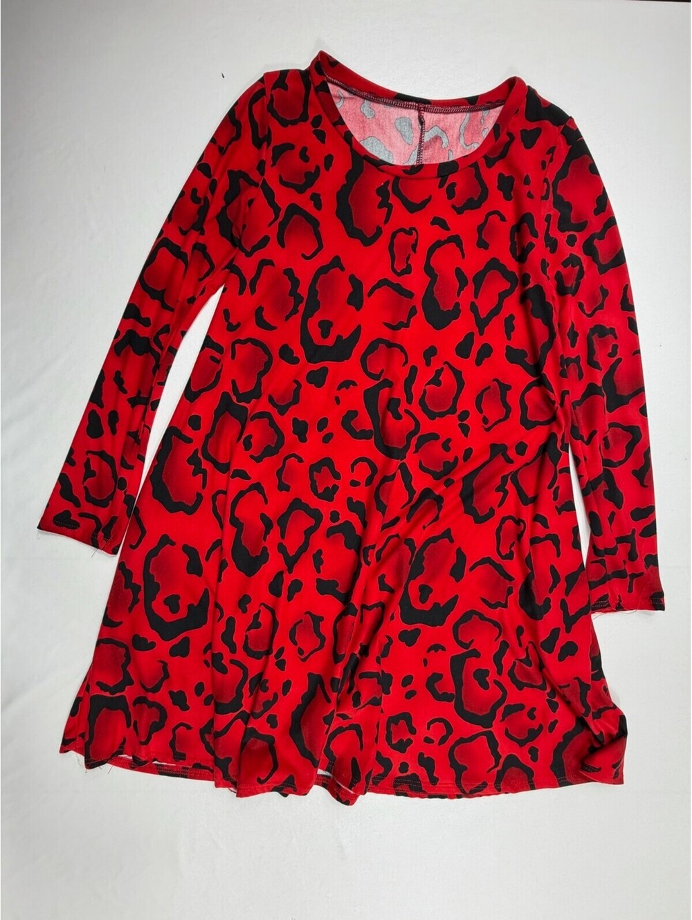 Studio M by Chico's Red and Black Animal Print Long Sleeve Dress
